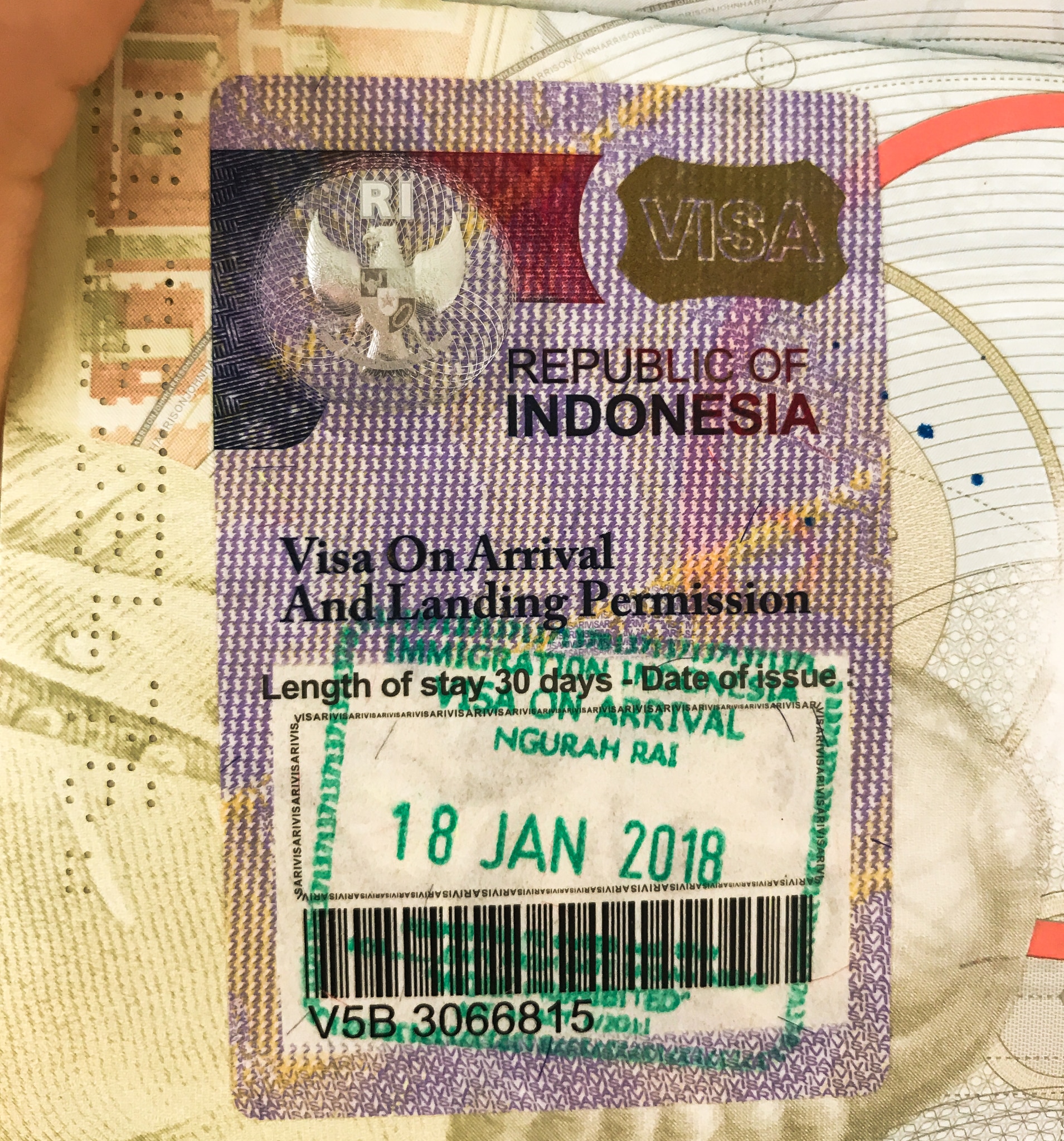 My passport stamp from backpacking Indonesia