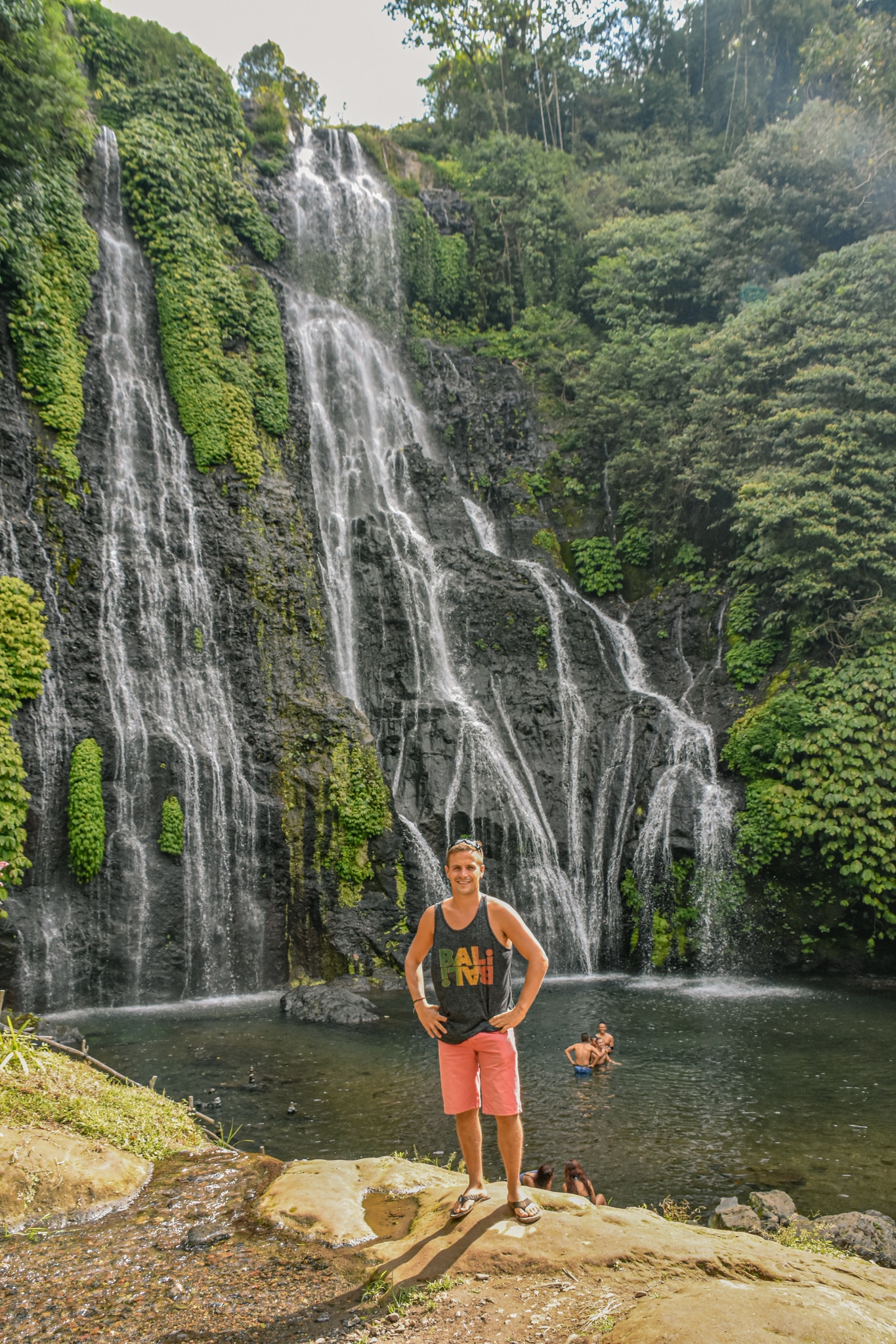 Chilling at the twin waterfalls whilst backpacking Indonesia